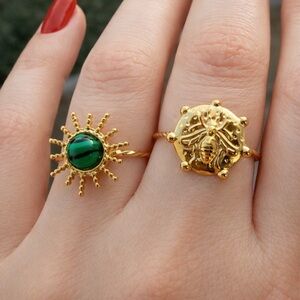 Set of Two Gold Sun and Bee Ring Set